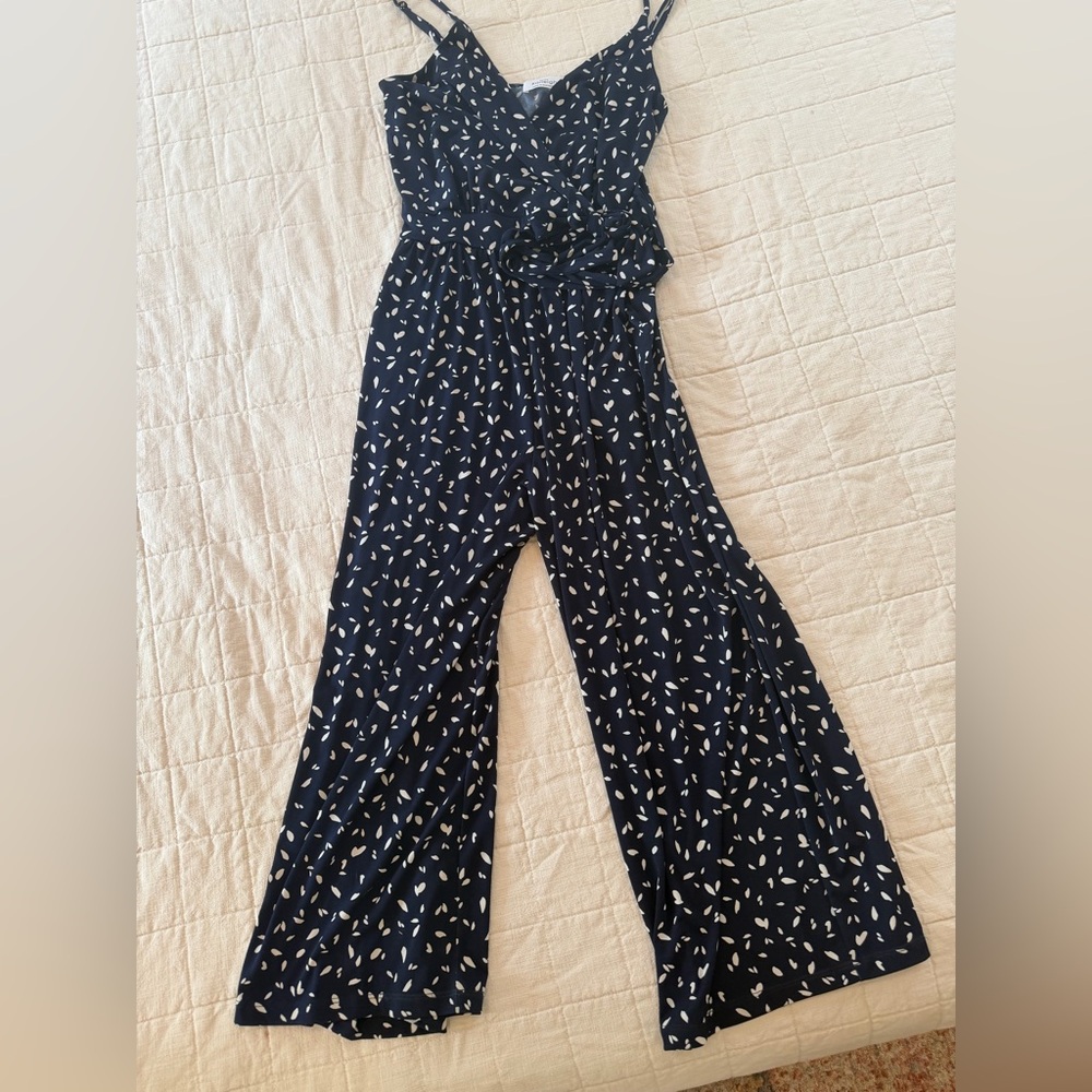 Kaileigh Navy Jumpsuit with White Leaf Print
